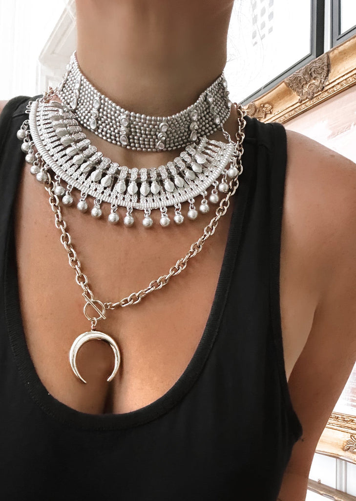 pebby forevee Necklace Silver ORENDA STATEMENT CHOKER CHAIN NECKLACE