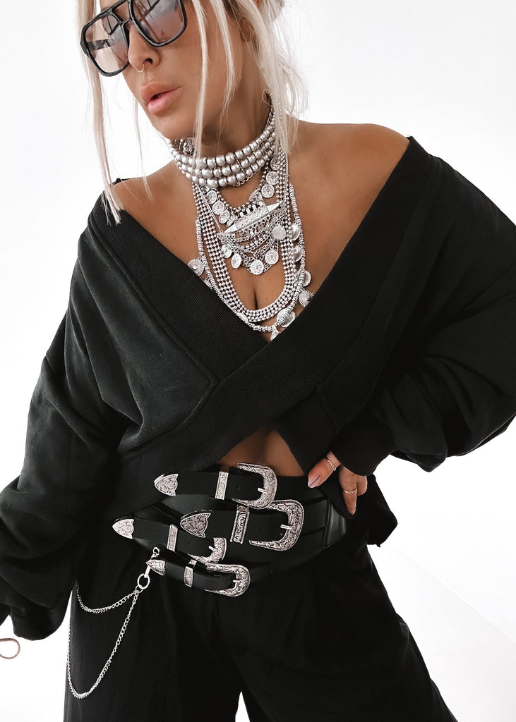 pebby forevee Necklace Silver THREE TIMES THE CHARM STATEMENT CHOKER NECKLACE