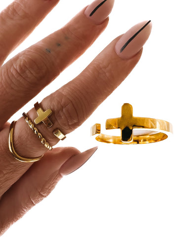 pebby forevee Ring Gold / Flexible Fit CHUNKY CROSS WATER RESISTANT RING