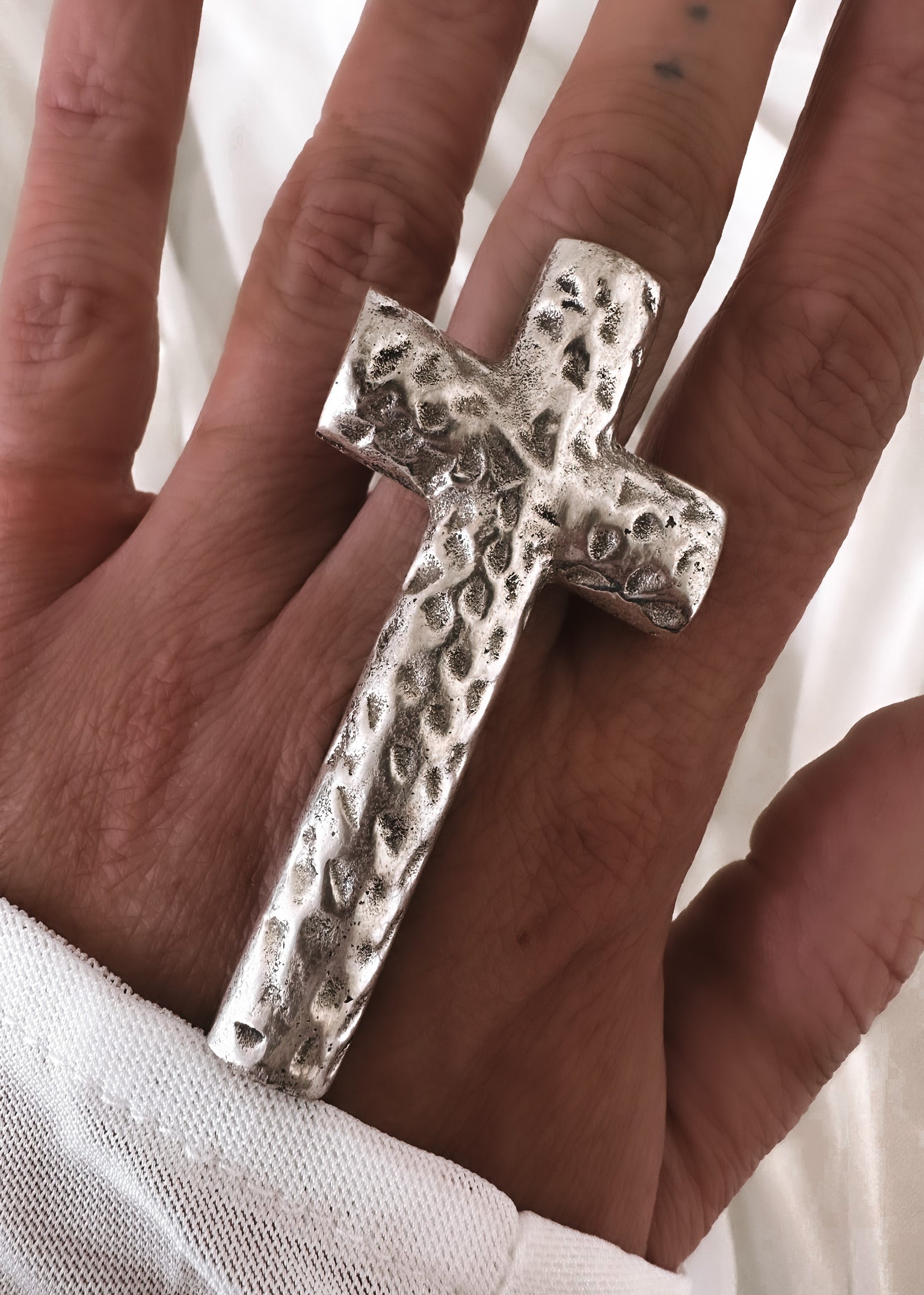 925 Sterling Silver Double Cross Ring - Rings - Temptation Jewellery