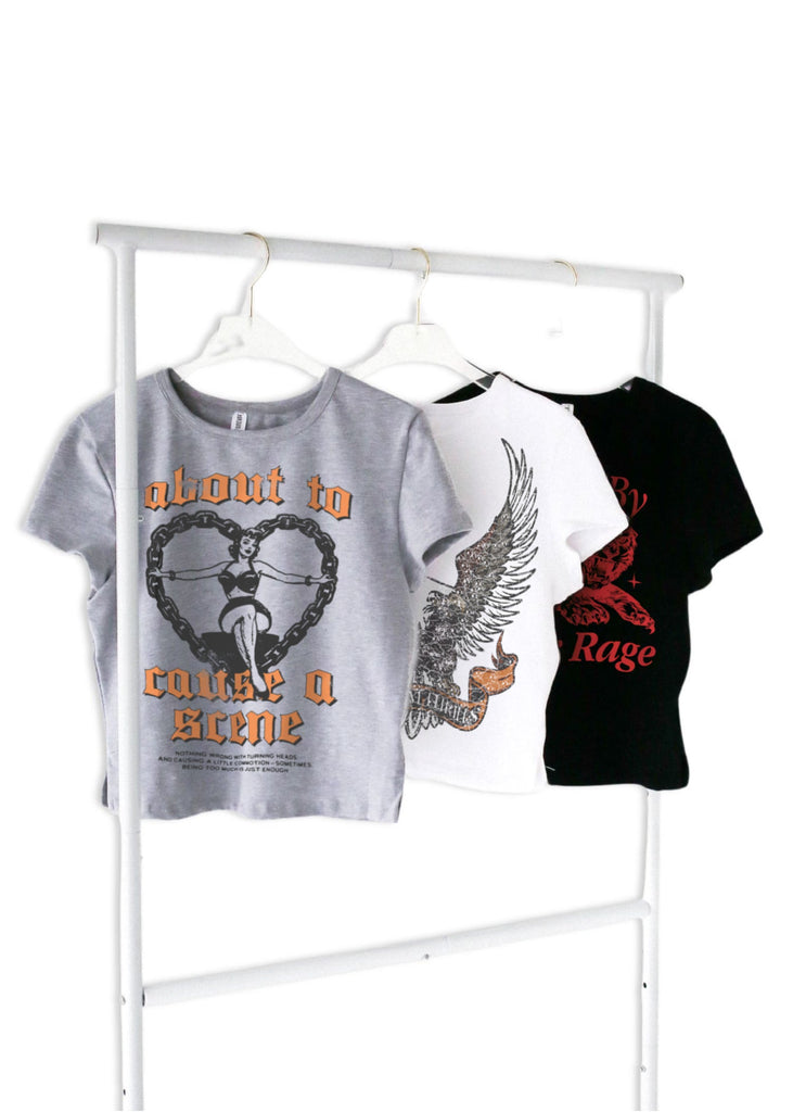 pebby forevee Short Sleeve Top ABOUT TO CAUSE A SCENE GRAPHIC BABY TEE