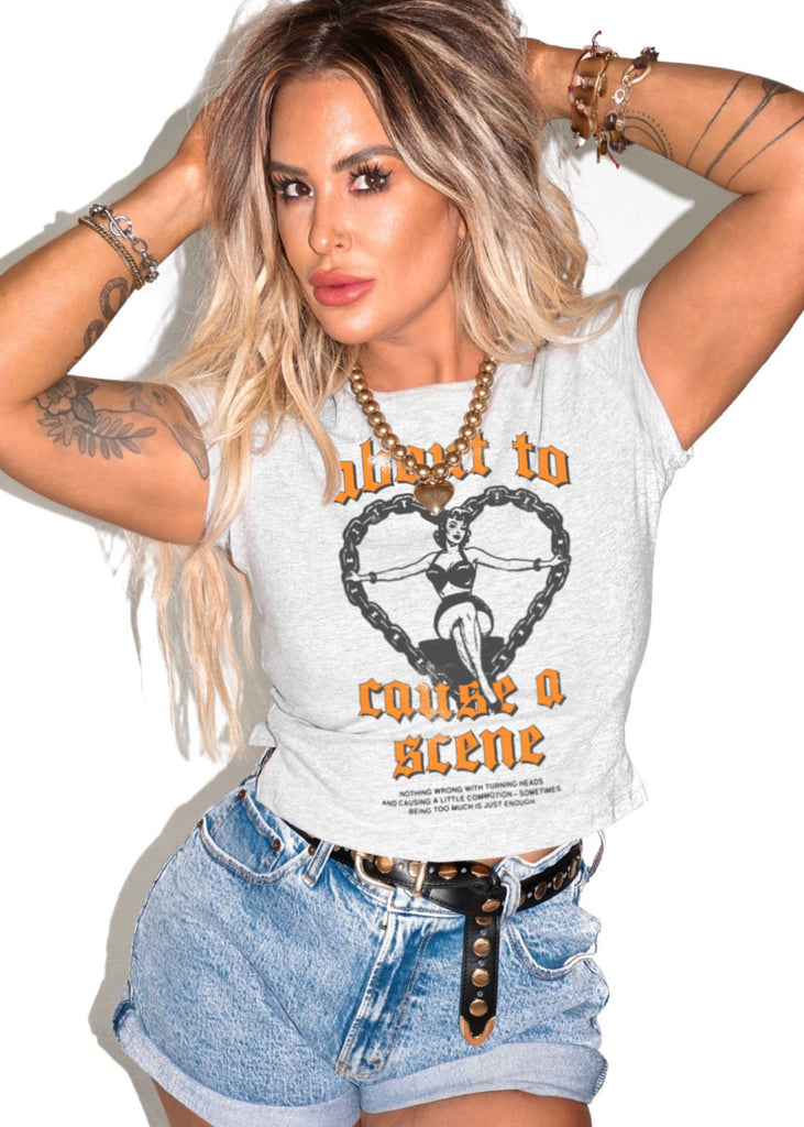 pebby forevee Short Sleeve Top ABOUT TO CAUSE A SCENE GRAPHIC BABY TEE