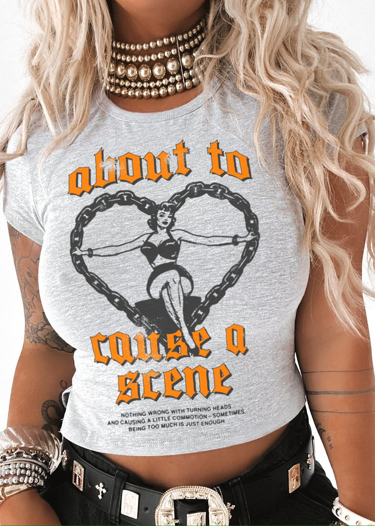 pebby forevee Short Sleeve Top ABOUT TO CAUSE A SCENE GRAPHIC BABY TEE