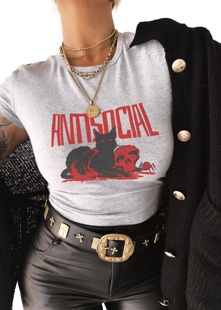 pebby forevee Short Sleeve Top ANTISOCIAL (CAT) GRAPHIC BABY TEE