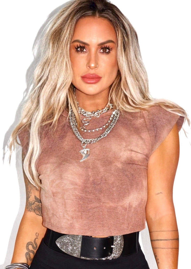 pebby forevee Short Sleeve Top CROPPED CONTRACTED SHOULDER TOP
