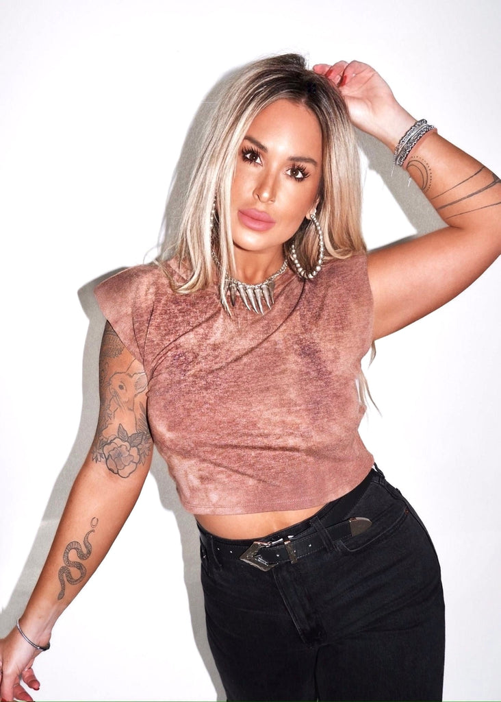 pebby forevee Short Sleeve Top CROPPED CONTRACTED SHOULDER TOP