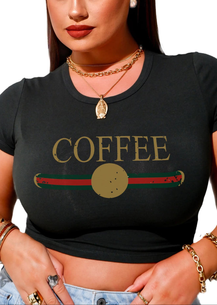 pebby forevee Short Sleeve Top DESIGNER COFFEE GRAPHIC BABY TEE