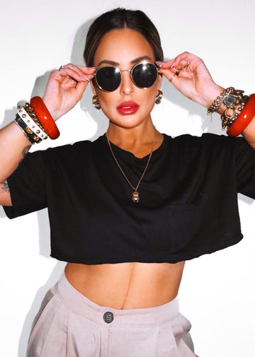 pebby forevee Short Sleeve Top ESSENTIAL POCKET CROP TEE