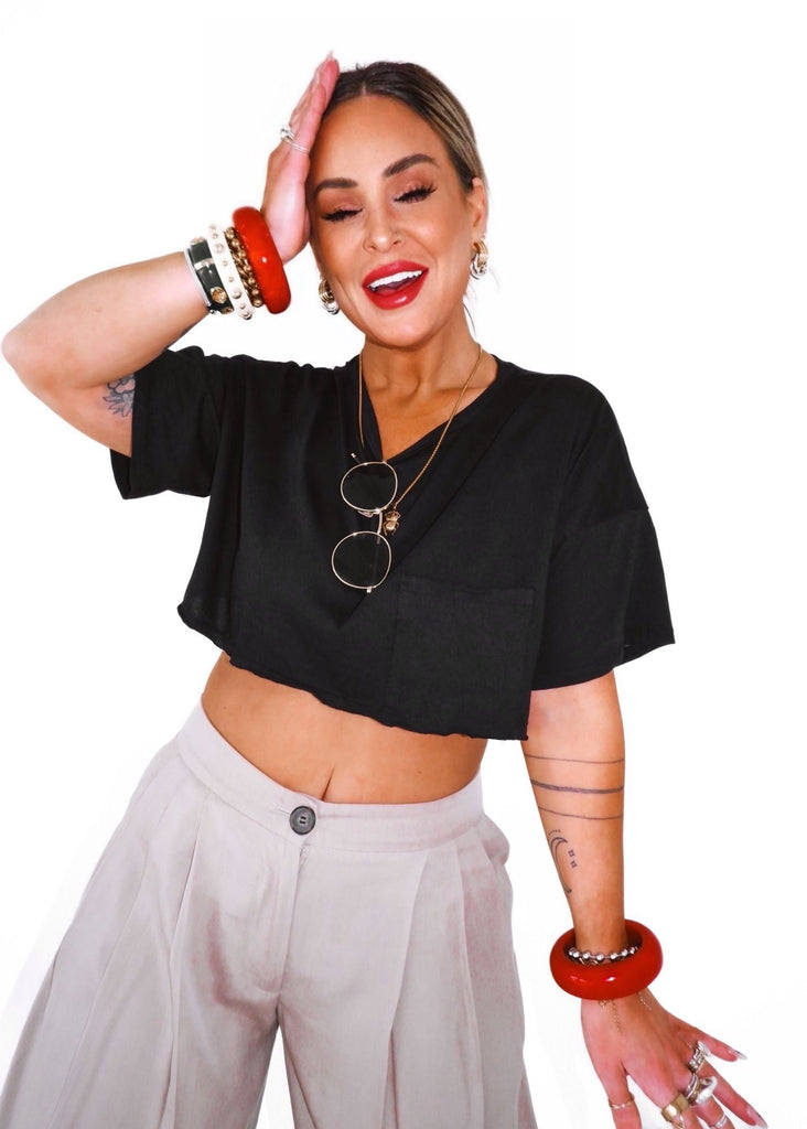 pebby forevee Short Sleeve Top ESSENTIAL POCKET CROP TEE