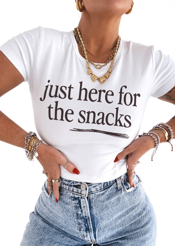 pebby forevee Short Sleeve Top JUST HERE FOR THE SNACKS GRAPHIC BABY TEE