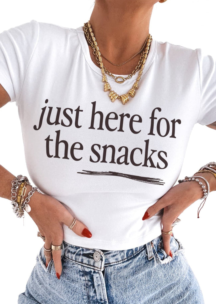 pebby forevee Short Sleeve Top JUST HERE FOR THE SNACKS GRAPHIC BABY TEE