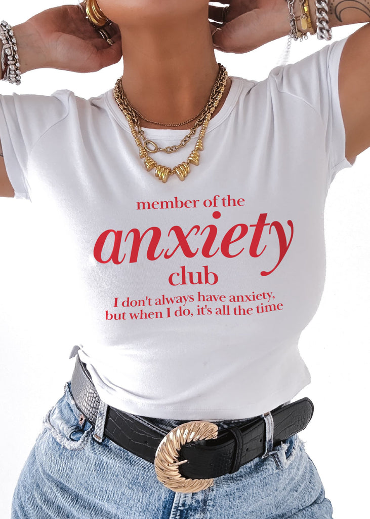 pebby forevee Short Sleeve Top MEMBER OF THE ANXIETY CLUB GRAPHIC BABY TEE