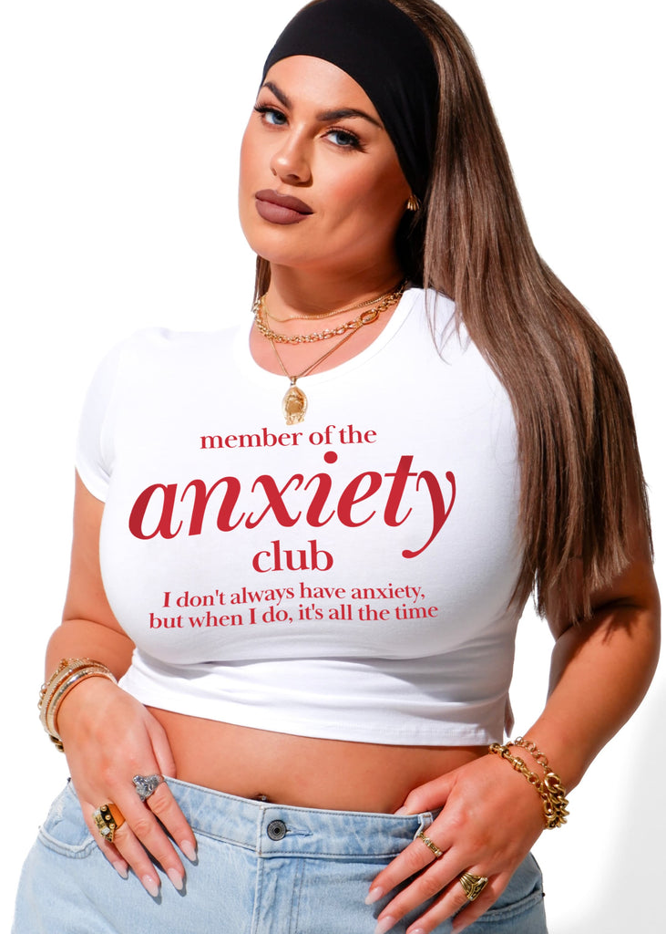 pebby forevee Short Sleeve Top MEMBER OF THE ANXIETY CLUB GRAPHIC BABY TEE