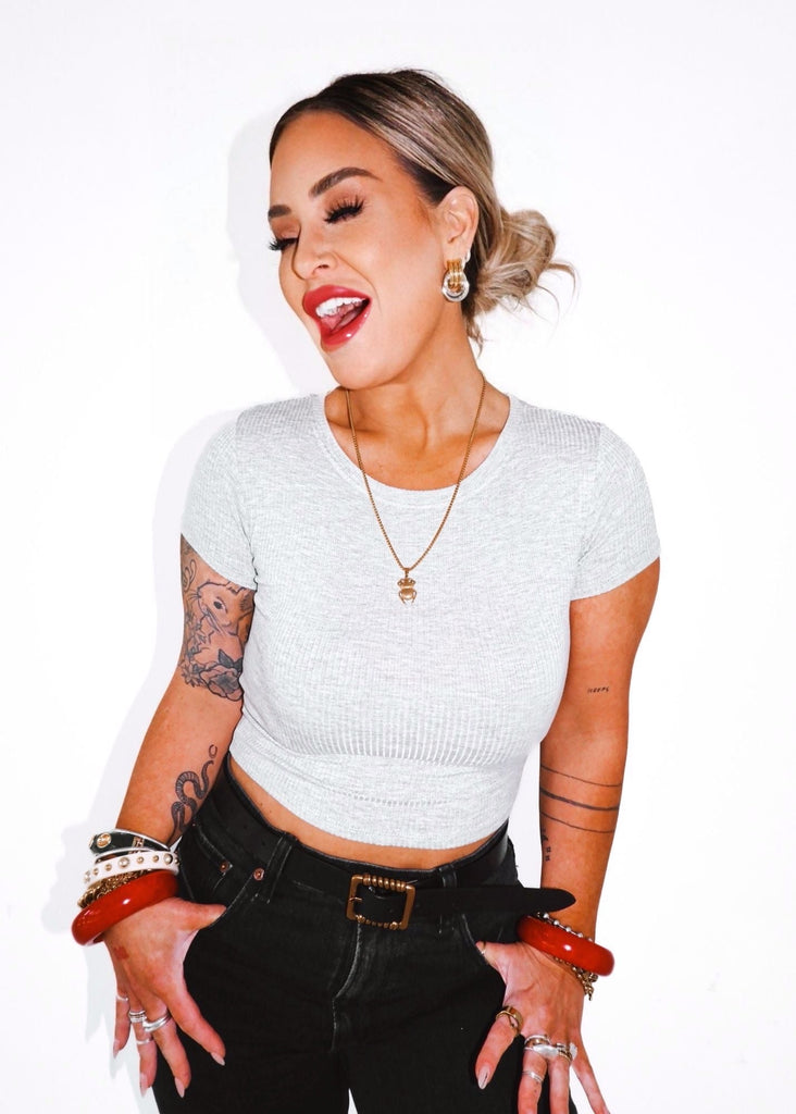 pebby forevee Short Sleeve Top NIGHT AND DAY RIBBED CROP TOP