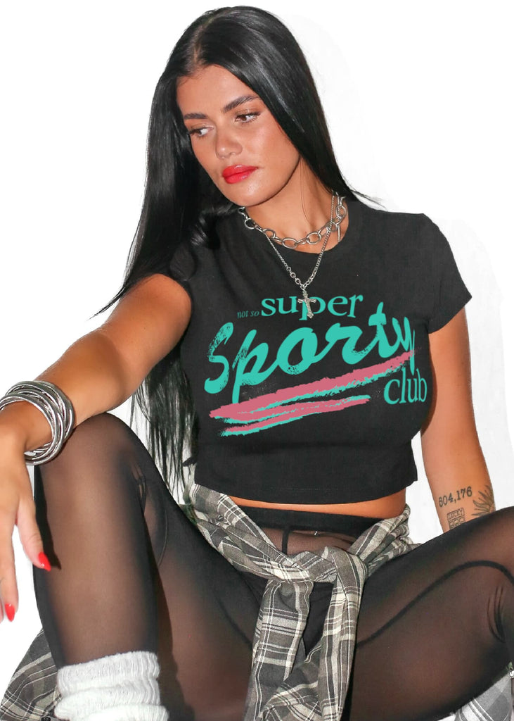 pebby forevee Short Sleeve Top NOT SO SUPER SPORTY CLUB GRAPHIC BABY TEE