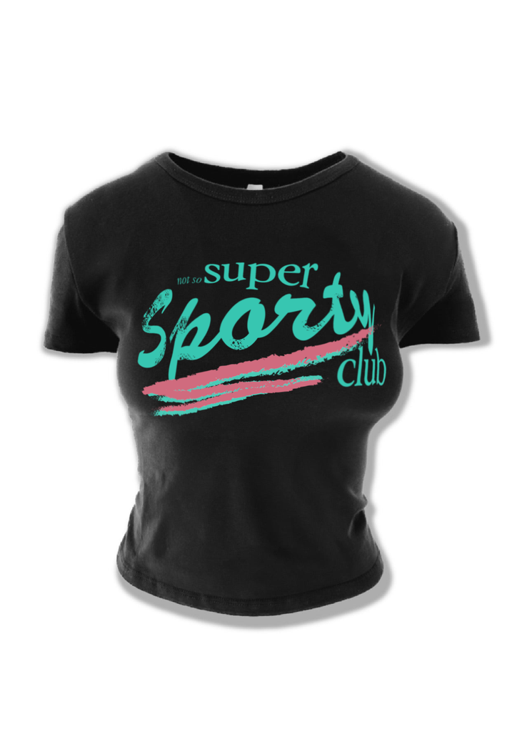pebby forevee Short Sleeve Top NOT SO SUPER SPORTY CLUB GRAPHIC BABY TEE