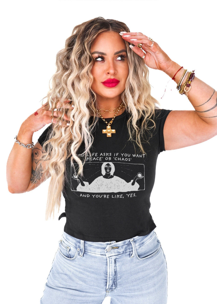 pebby forevee Short Sleeve Top PEACE OR CHAOS GRAPHIC BABY TEE