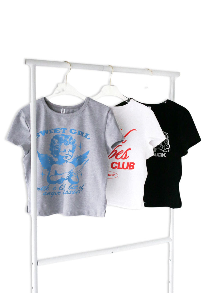 pebby forevee Short Sleeve Top SWEET GIRL WITH ANGER ISSUES GRAPHIC BABY TEE