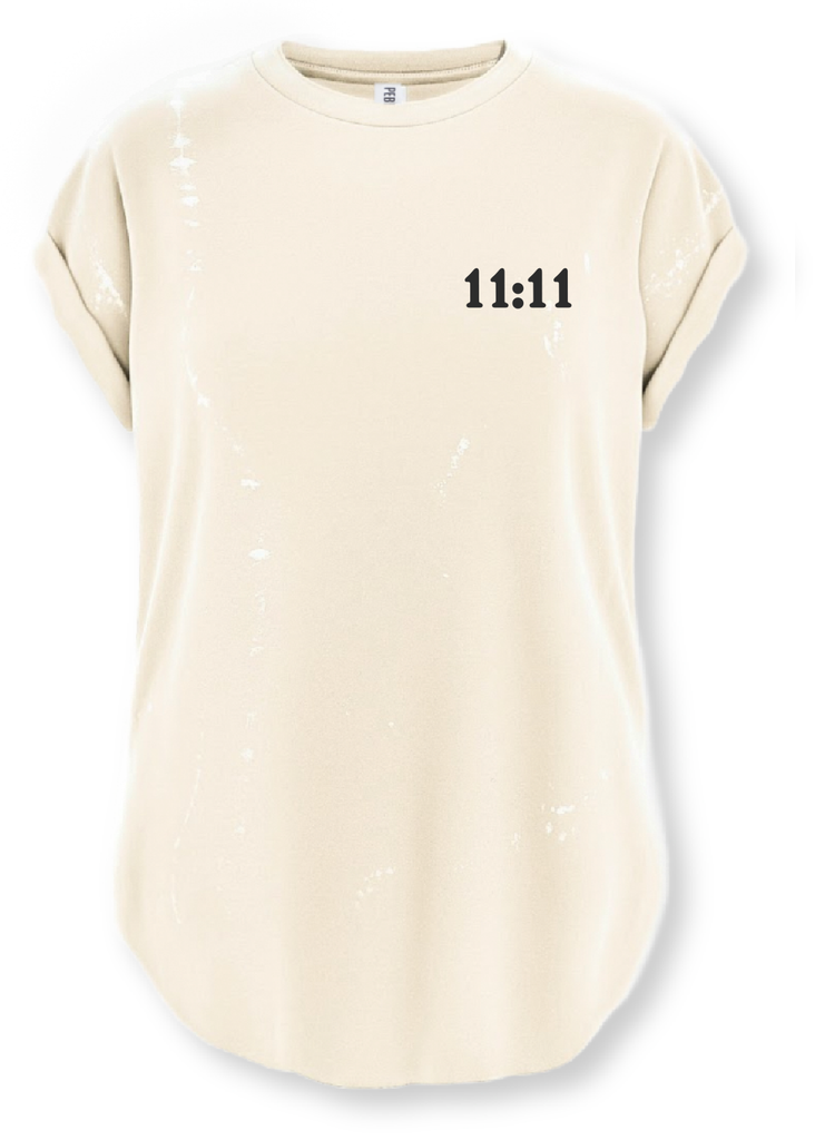 pebby forevee Side Slit Tee 11:11 ANGEL NUMBERS BLEACHED OUT SIDE SLIT TEE