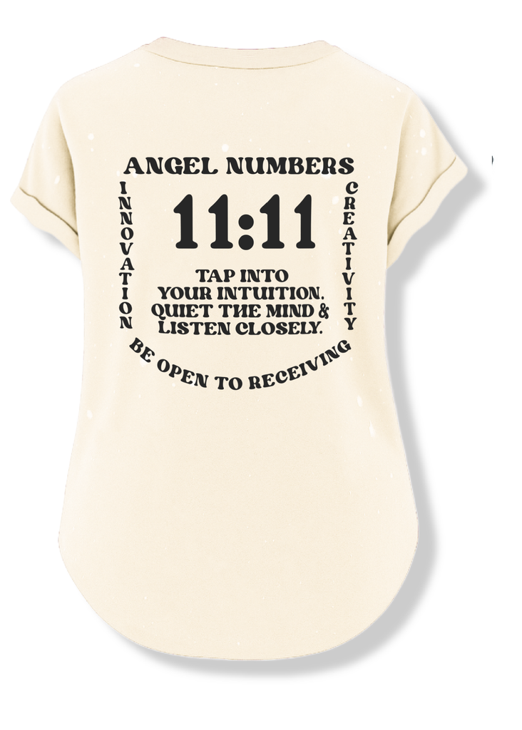 pebby forevee Side Slit Tee 11:11 ANGEL NUMBERS BLEACHED OUT SIDE SLIT TEE