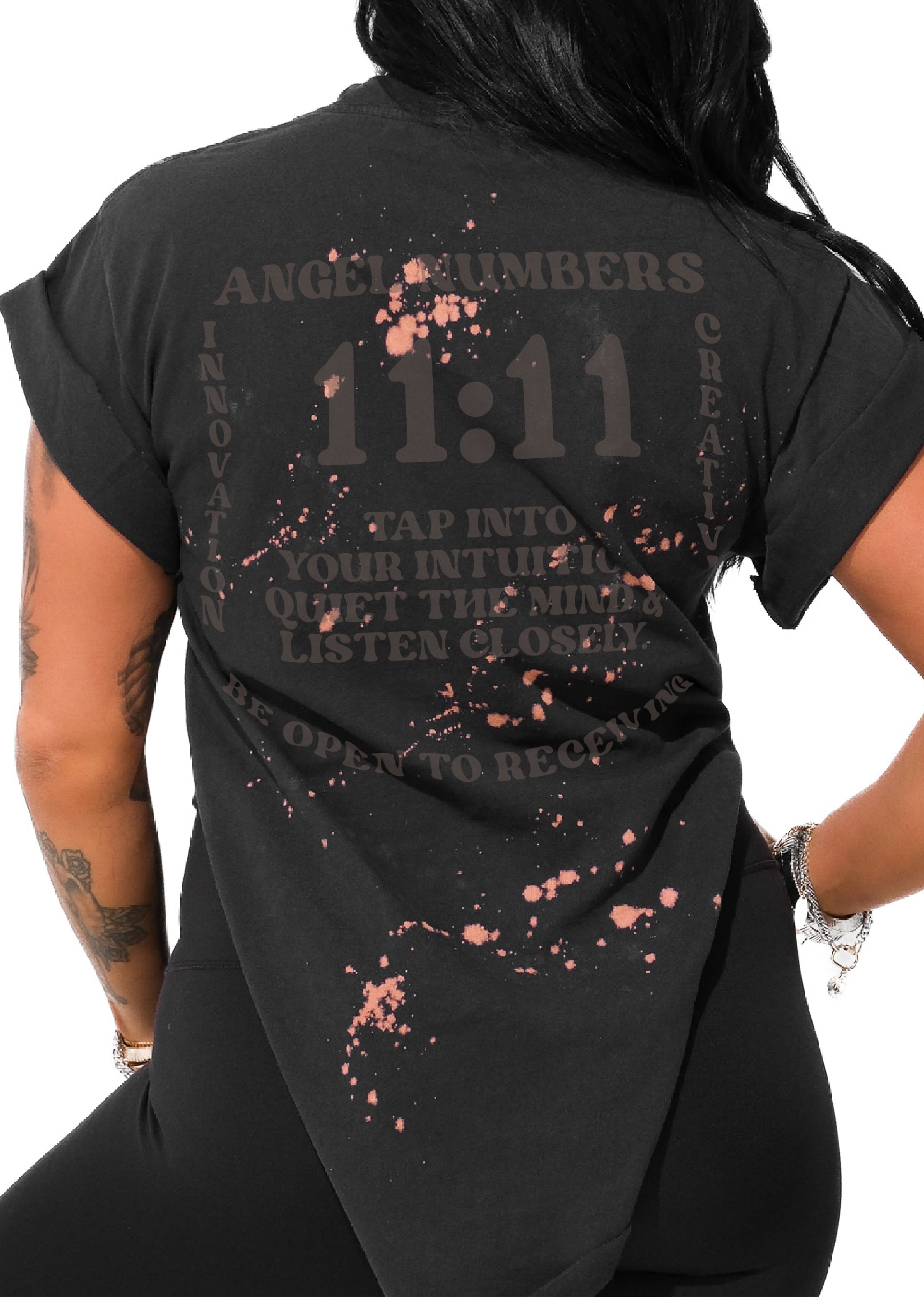 11:11 ANGEL NUMBERS BLEACHED OUT SIDE SLIT TEE – Pebby Forevee