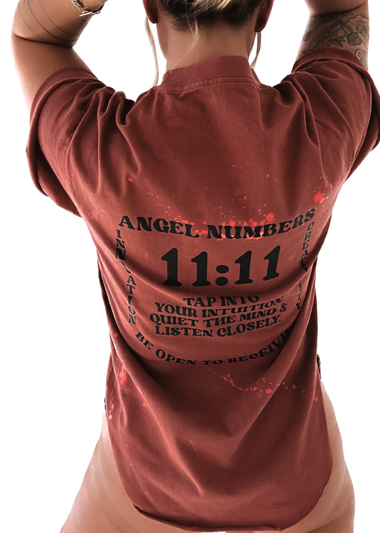 pebby forevee Side Slit Tee 11:11 ANGEL NUMBERS BLEACHED OUT SIDE SLIT TEE