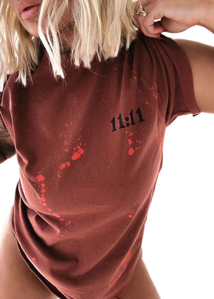 pebby forevee Side Slit Tee 11:11 ANGEL NUMBERS BLEACHED OUT SIDE SLIT TEE