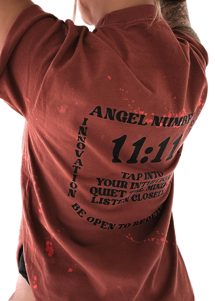 pebby forevee Side Slit Tee 11:11 ANGEL NUMBERS BLEACHED OUT SIDE SLIT TEE