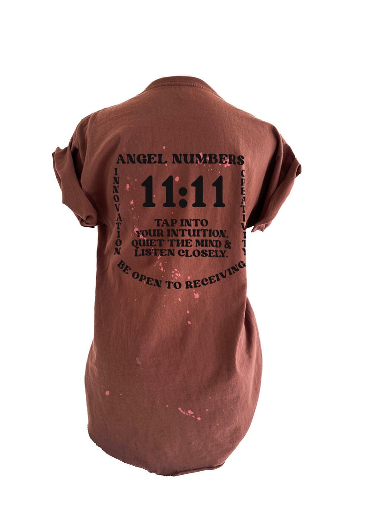 pebby forevee Side Slit Tee 11:11 ANGEL NUMBERS BLEACHED OUT SIDE SLIT TEE