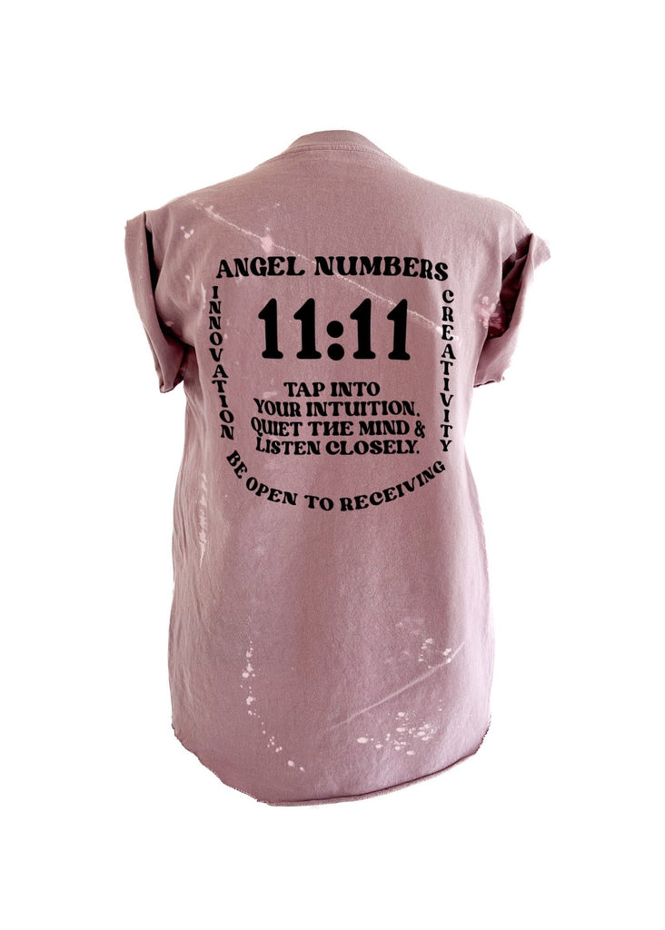 pebby forevee Side Slit Tee 11:11 ANGEL NUMBERS BLEACHED OUT SIDE SLIT TEE