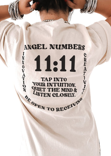 pebby forevee Side Slit Tee 11:11 ANGEL NUMBERS BLEACHED OUT SIDE SLIT TEE