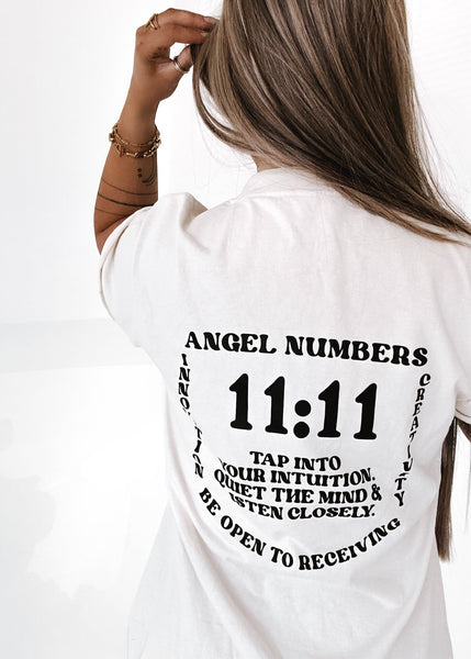 11:11 ANGEL NUMBERS SIDE SLIT TEE – Pebby Forevee 11:11 ANGEL NUMBERS SIDE SLIT TEE – Pebby Forevee