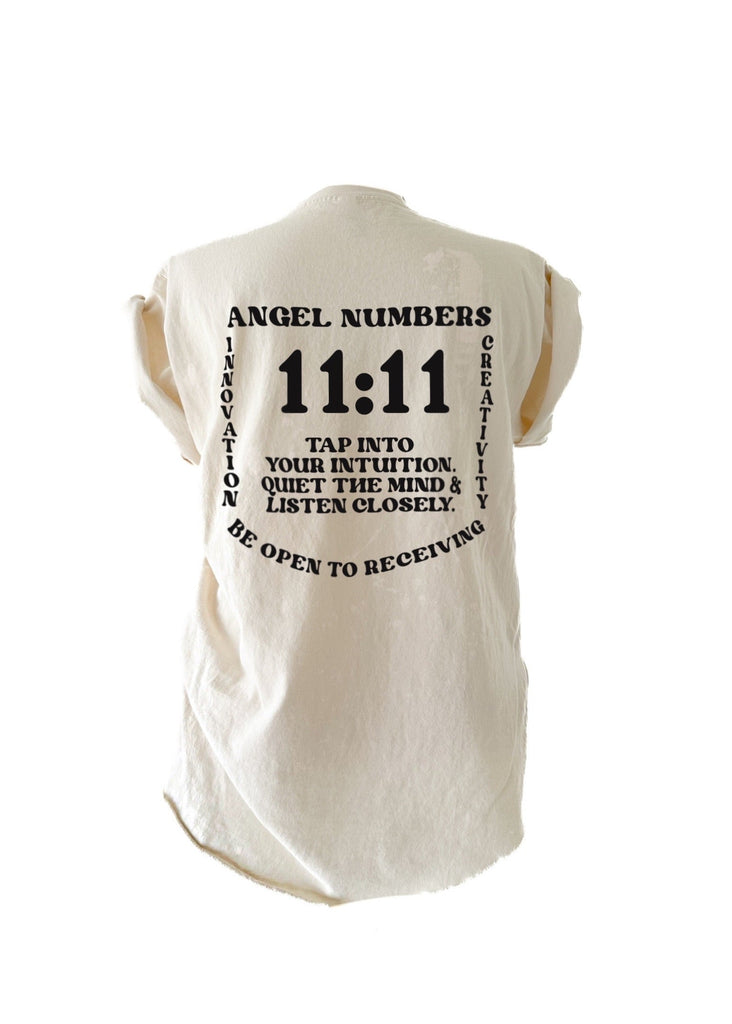 pebby forevee Side Slit Tee 11:11 ANGEL NUMBERS SIDE SLIT TEE