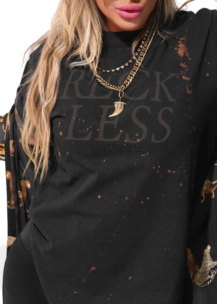 pebby forevee Side Slit Tee 90's RECKLESS BLACKED & BLEACHED OUT SIDE SLIT TEE