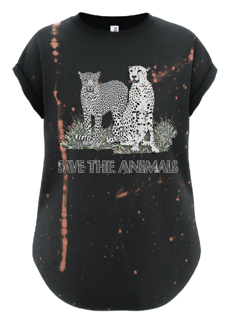 pebby forevee Side Slit Tee 90's SAVE THE ANIMALS VINTAGE BLEACHED OUT SIDE SLIT TEE