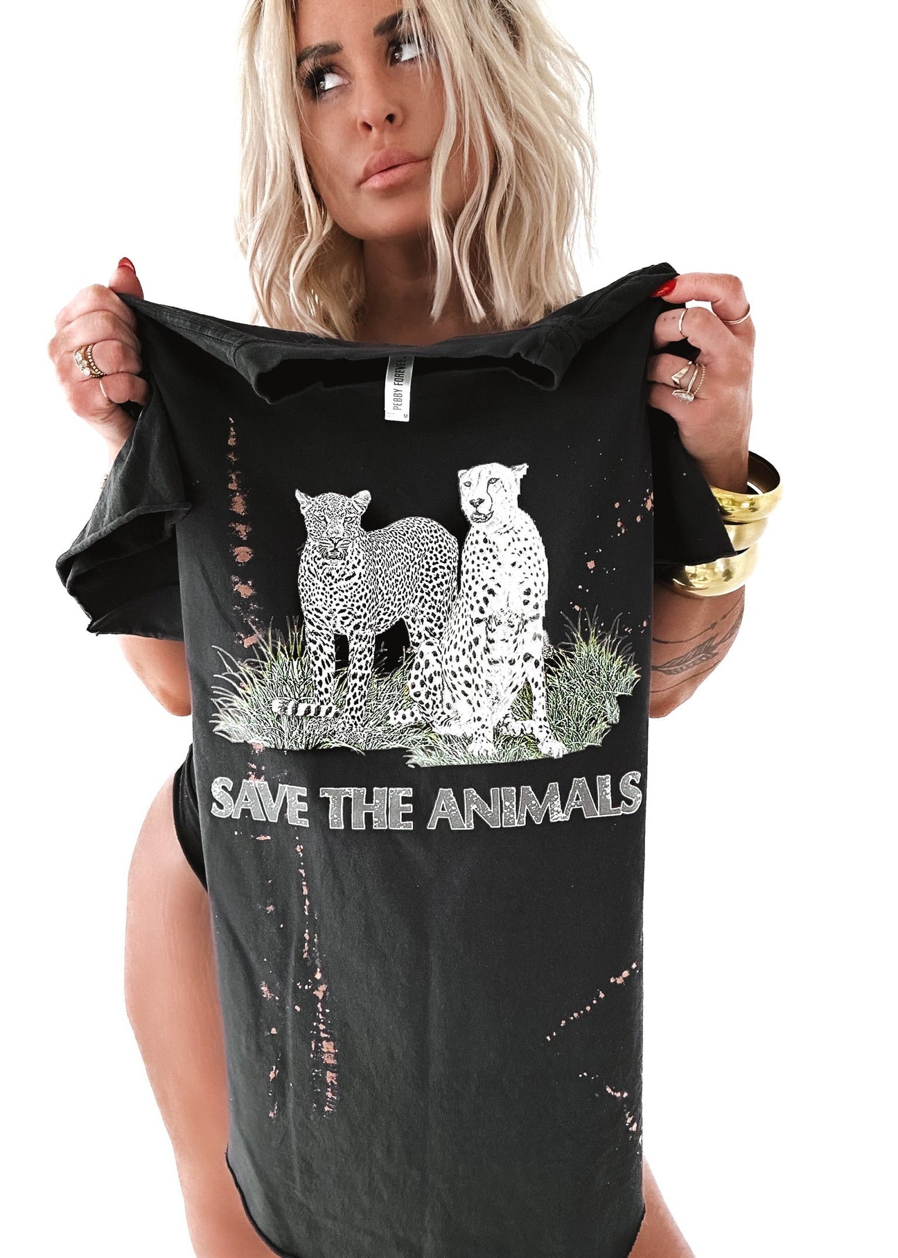 pebby forevee Side Slit Tee 90's SAVE THE ANIMALS VINTAGE BLEACHED OUT SIDE SLIT TEE