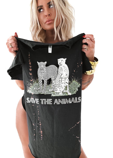 pebby forevee Side Slit Tee 90's SAVE THE ANIMALS VINTAGE BLEACHED OUT SIDE SLIT TEE