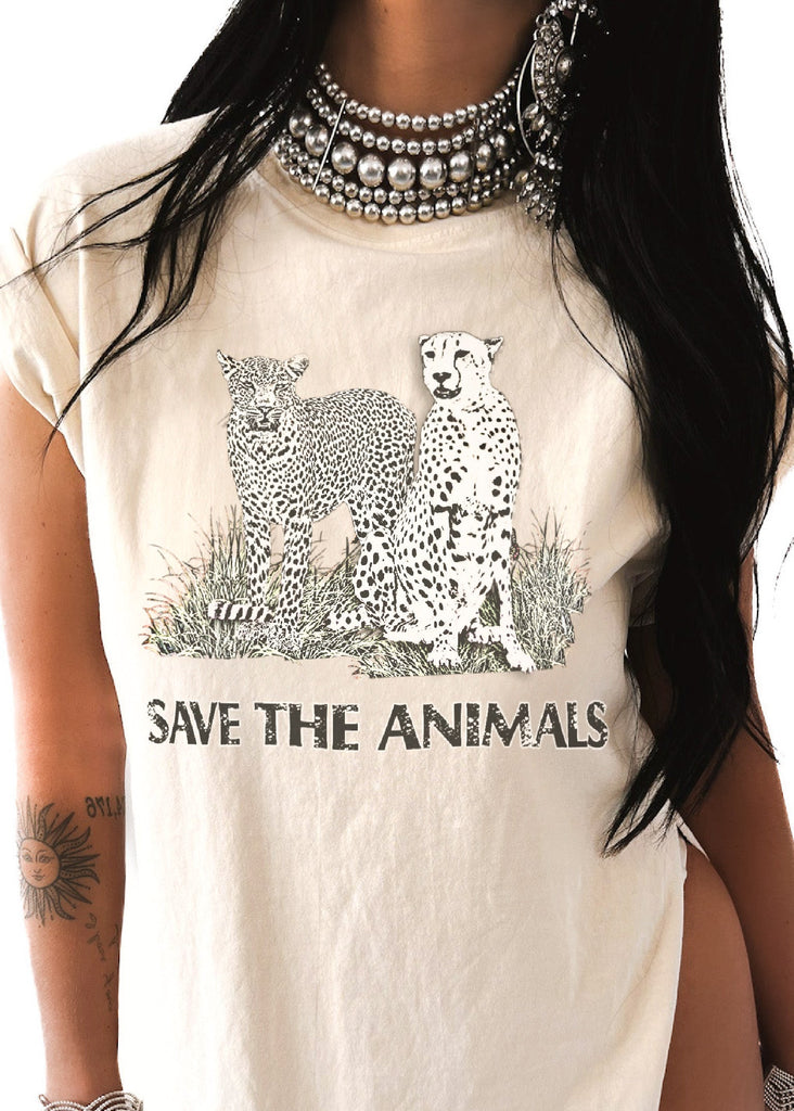 pebby forevee Side Slit Tee 90's SAVE THE ANIMALS VINTAGE SIDE SLIT TEE