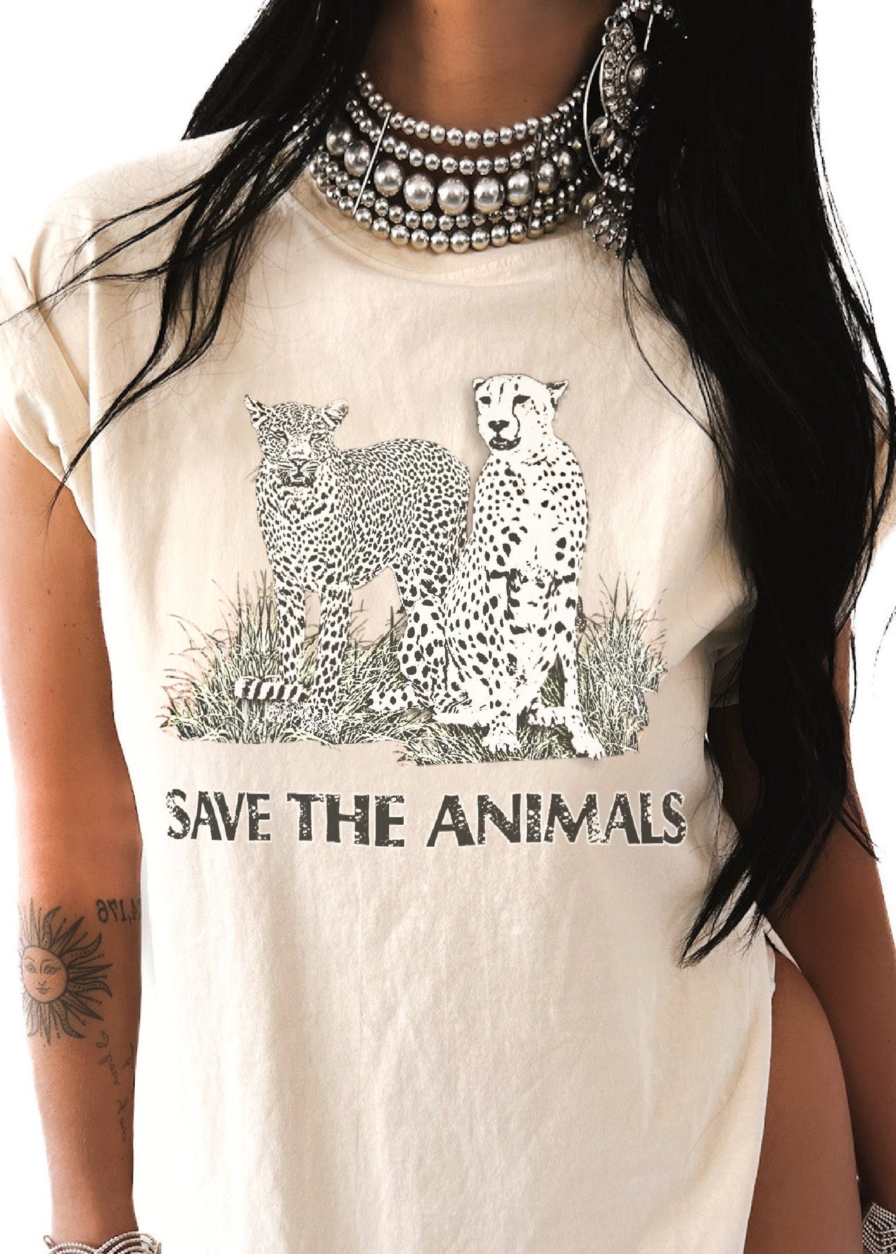 pebby forevee Side Slit Tee 90's SAVE THE ANIMALS VINTAGE SIDE SLIT TEE