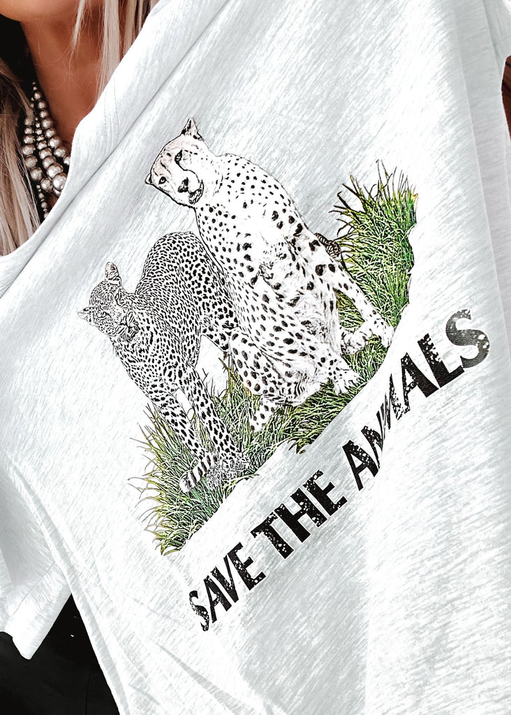 pebby forevee Side Slit Tee 90's SAVE THE ANIMALS VINTAGE SIDE SLIT TEE