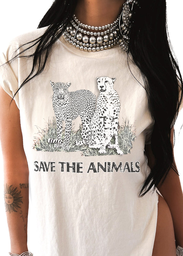 pebby forevee Side Slit Tee 90's SAVE THE ANIMALS VINTAGE SIDE SLIT TEE