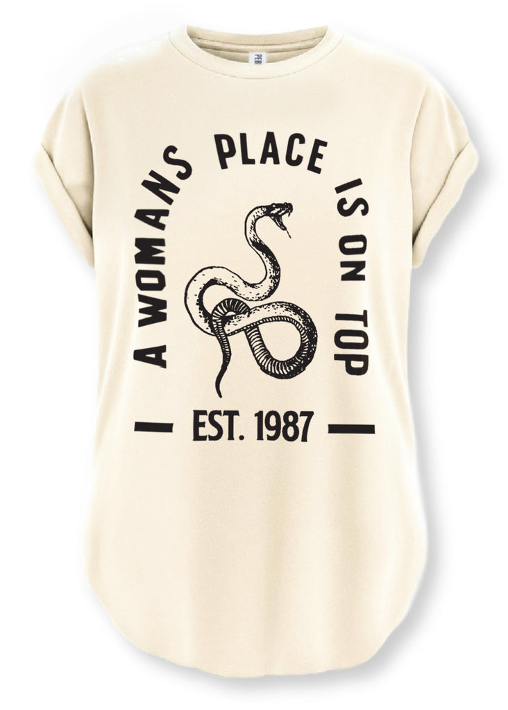 pebby forevee Side Slit Tee A WOMAN'S PLACE IS ON TOP SIDE SLIT TEE