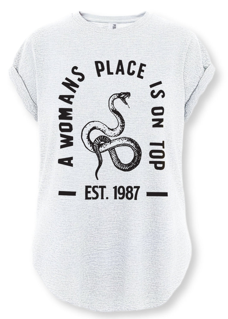 pebby forevee Side Slit Tee A WOMAN'S PLACE IS ON TOP SIDE SLIT TEE