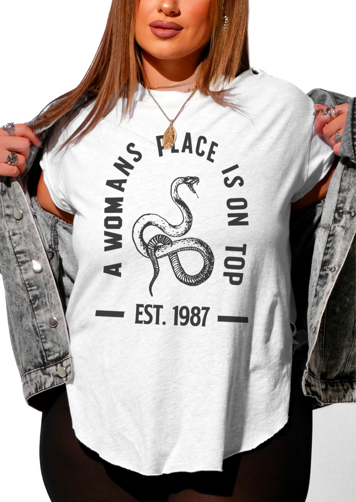 pebby forevee Side Slit Tee A WOMAN'S PLACE IS ON TOP SIDE SLIT TEE