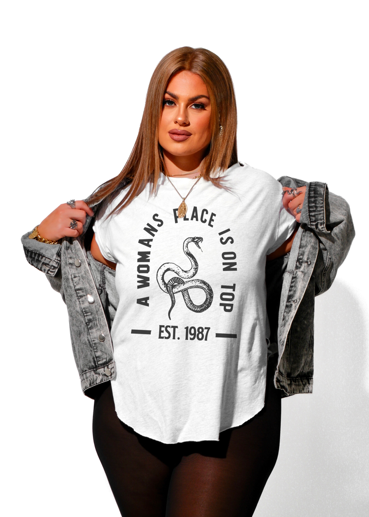 pebby forevee Side Slit Tee A WOMAN'S PLACE IS ON TOP SIDE SLIT TEE