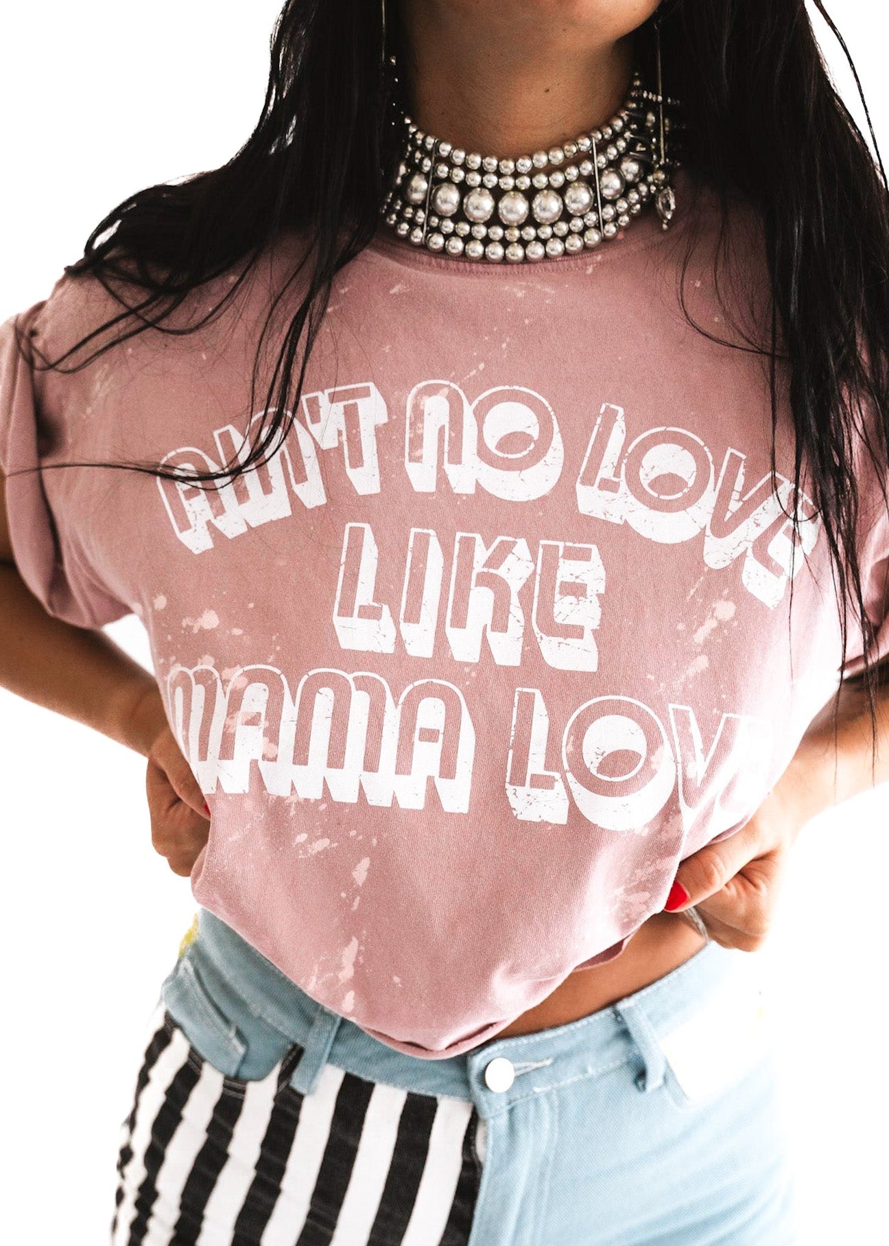 pebby forevee Side Slit Tee AIN'T NO LOVE LIKE MAMA LOVE BLEACHED OUT SIDE SLIT TEE