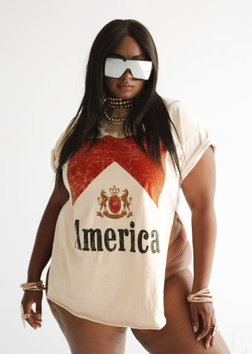 pebby forevee Side Slit Tee AMERICA AS WE KNOW IT SIDE SLIT TEE
