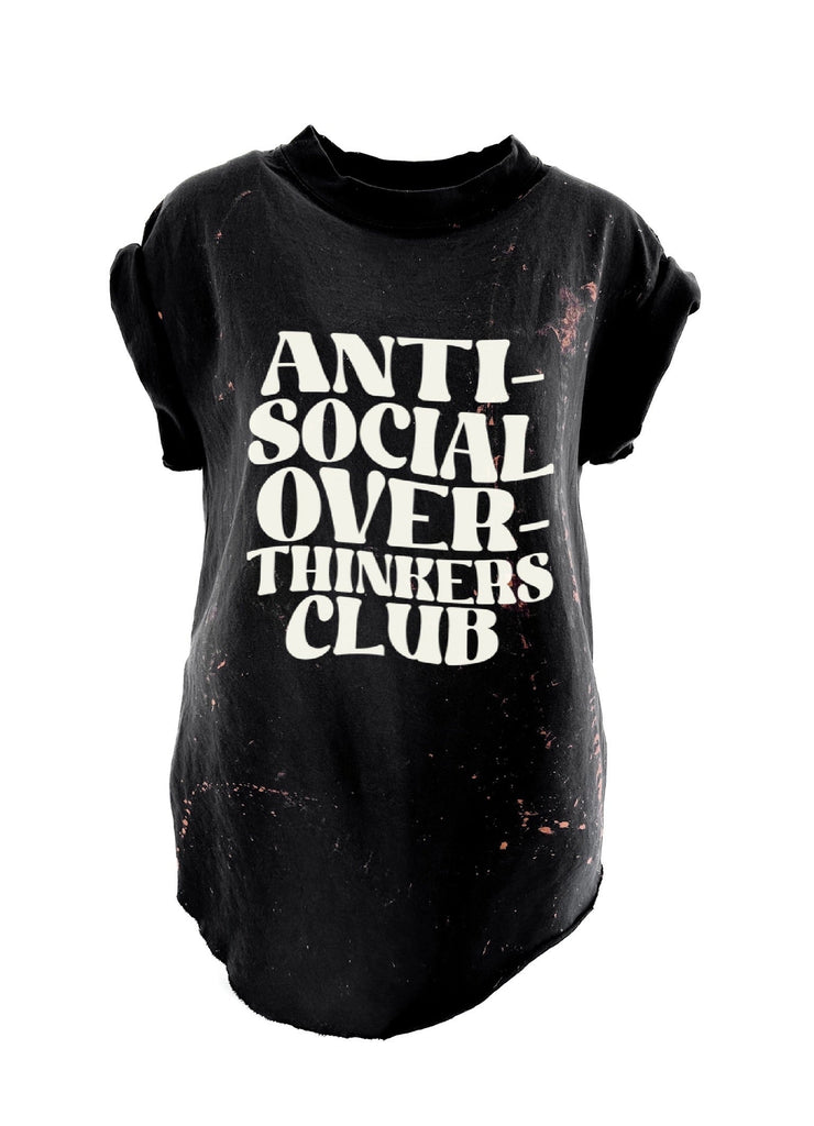 pebby forevee Side Slit Tee ANTISOCIAL OVERTHINKERS CLUB BLEACHED OUT SIDE SLIT TEE