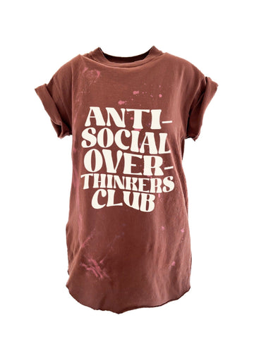 pebby forevee Side Slit Tee ANTISOCIAL OVERTHINKERS CLUB BLEACHED OUT SIDE SLIT TEE