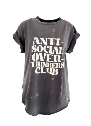 pebby forevee Side Slit Tee ANTISOCIAL OVERTHINKERS CLUB BLEACHED OUT SIDE SLIT TEE